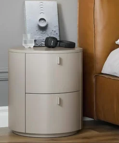Alternative view of Cream Cylinder Nightstand - Modern Round Bedside Table with Storage in Matte Cream Finish