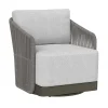 Allariz Swivel Armchair in Warm Grey Fabric - Modern Upholstered Lounge Chair with 360° Rotation
