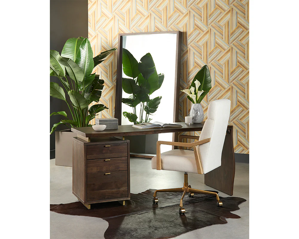 Collin Ergonomic Office Chair in Natural Wood Finish - Adjustable Swivel Task Chair with Cushioned Seat - Image 2